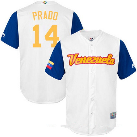 Men's Team Venezuela Baseball Majestic #14 Martin Prado White 2017 World Baseball Classic Stitched Replica Jersey