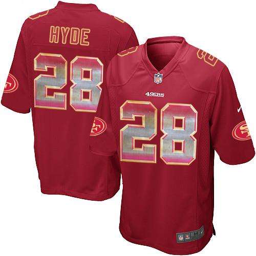 Nike 49ers #28 Carlos Hyde Red Team Color Men's Stitched NFL Limited Strobe Jersey