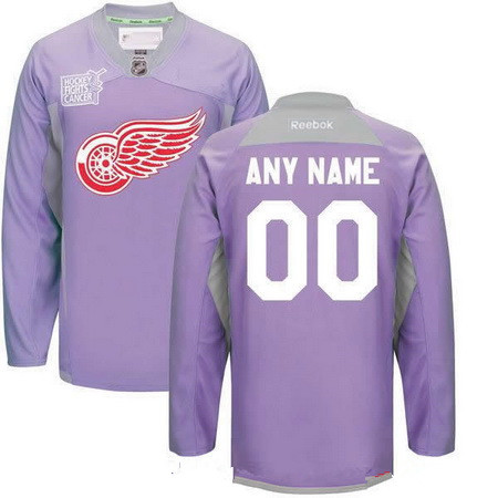 Men's Detroit Red Wings Purple Pink Custom Reebok Hockey Fights Cancer Practice Jersey