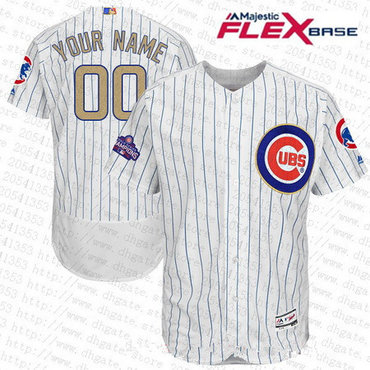 Men's Chicago Cubs White 2016 World Series Champions Patch Gold Program Majestic 2017 Flex Base Custom Baseball Jersey