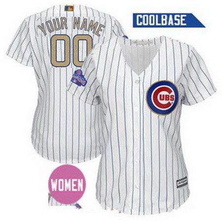 Women's Chicago Cubs White 2016 World Series Champions Patch Gold Program Majestic 2017 Cool Base Custom Baseball Jersey