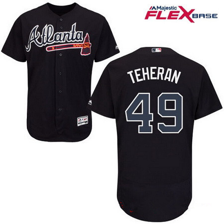 Men's Atlanta Braves #49 Julio Teheran Navy Blue Alternate Stitched MLB Majestic Flex Base Jersey