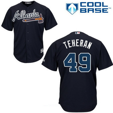 Men's Atlanta Braves #49 Julio Teheran Navy Blue Alternate Stitched MLB Majestic Cool Base Jersey