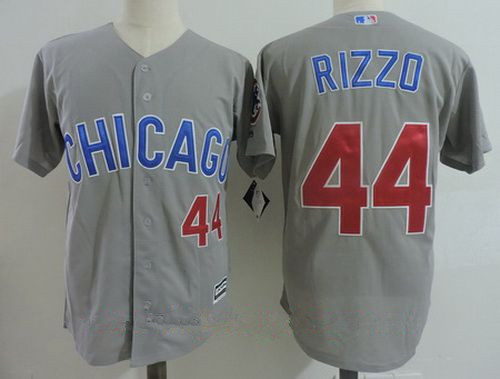 Men's Chicago Cubs #44 Anthony Rizzo Gray Road with Small Number Stitched MLB Majestic Cool Base Jersey