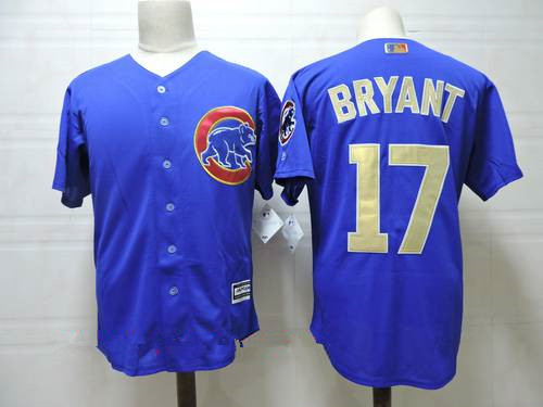 Men's Chicago Cubs #17 Kris Bryant Royal Blue World Series Champions Gold Stitched MLB Majestic 2017 Flex Base Jersey