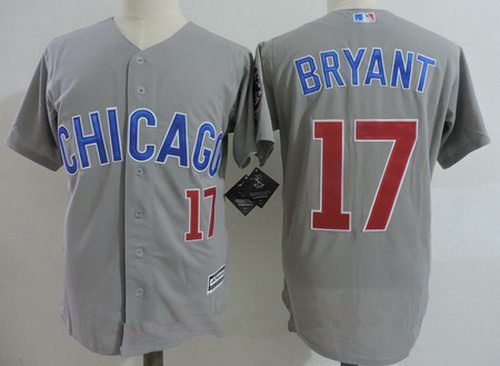 Men's Chicago Cubs #17 Kris Bryant Gray Road with Small Number Stitched MLB Majestic Cool Base Jersey