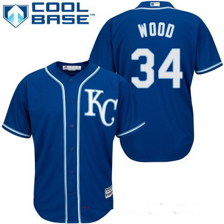 Men's Kansas City Royals #34 Travis Wood Navy Blue Alternate Stitched MLB Majestic Cool Base Jersey