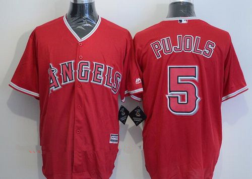 Men's Los Angeles Angels of Anaheim #5 Albert Pujols Red Stitched MLB Majestic Cool Base Jersey