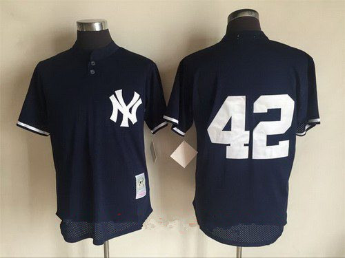 Men's New York Yankees #42 Mariano Rivera Navy Blue Mesh Batting Practice Throwback Jersey By Mitchell & Ness