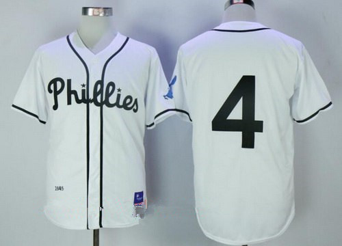 Men's Philadelphia Phillies #4 Lenny Dykstra White 1945 Throwback Jersey By Mitchell & Ness