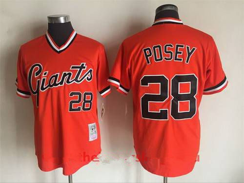 Men's San Francisco Giants #28 Buster Posey Orange Pullover Throwback Cooperstown Collection Stitched MLB Mitchell & Ness Jersey