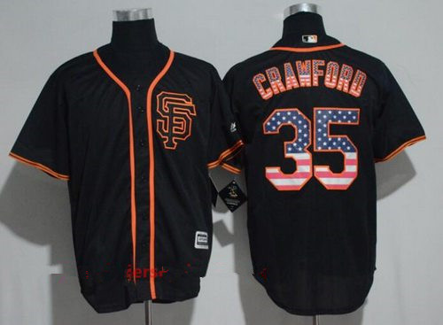 Men's San Francisco Giants #35 Brandon Crawford Black SF USA Flag Fashion Stitched MLB Majestic Cool Base Jersey