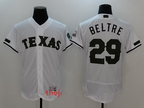 Men's Texas Rangers #29 Adrian Beltre White with Green Memorial Day Stitched MLB Majestic Flex Base Jersey