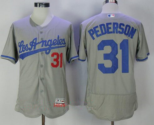 Men's Los Angeles Dodgers #31 Joc Pederson Gray Road Stitched MLB Majestic Flex Base Jersey