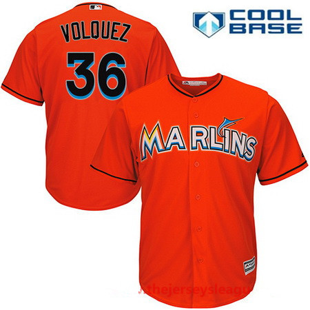 Men's Miami Marlins #36 Edinson Volquez Orange Alternate Stitched MLB Majestic Cool Base Jersey