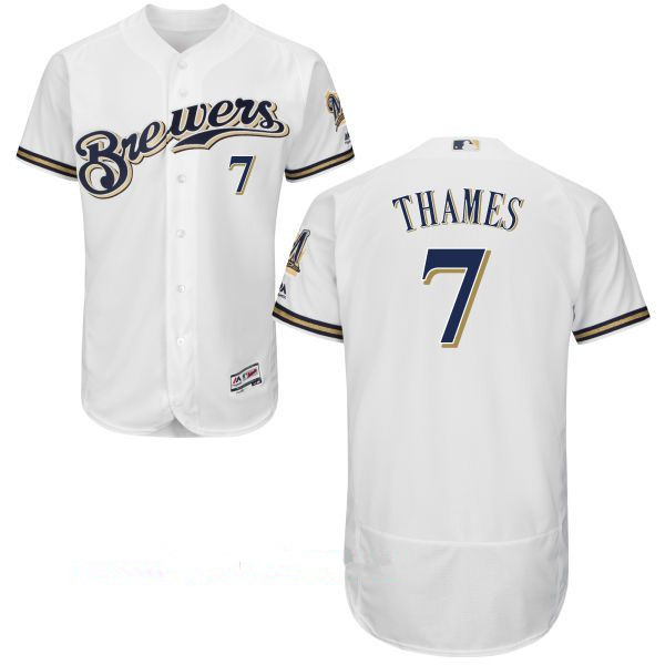 Men's Milwaukee Brewers #7 Eric Thames All White Stitched MLB Majestic Flex Base Jersey