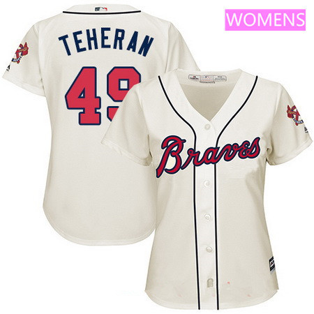 Women's Atlanta Braves #49 Julio Teheran Cream Alternate Stitched MLB Majestic Cool Base Jersey