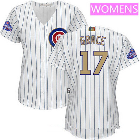 Women's Chicago Cubs #17 Mark Grace White World Series Champions Gold Stitched MLB Majestic 2017 Cool Base Jersey