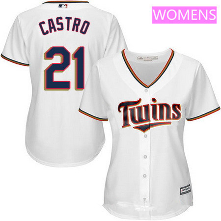 Women's Minnesota Twins #21 Jason Castro White Home Stitched MLB Majestic Cool Base Jersey