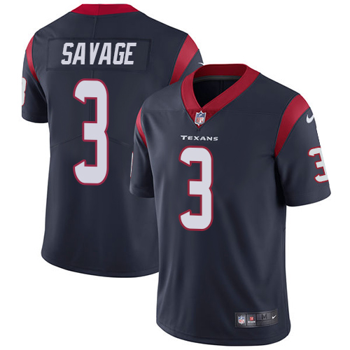 Nike Houston Texans #3 Tom Savage Navy Blue Team Color Men's Stitched NFL Vapor Untouchable Limited Jersey