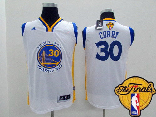 Youth Golden State Warriors #30 Stephen Curry White 2017 The NBA Finals Patch Jersey