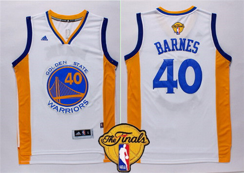 Men's Golden State Warriors #40 Harrison Barnes White 2017 The NBA Finals Patch Jersey