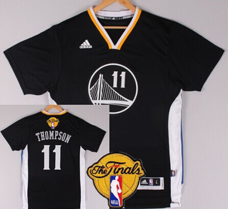 Men's Golden State Warriors #11 Klay Thompson Black Short-Sleeved 2017 The NBA Finals Patch Jersey