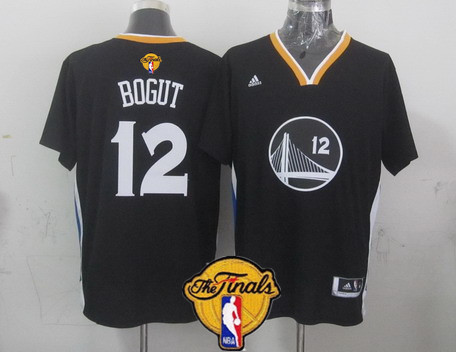 Men's Golden State Warriors #12 Andrew Bogut Black Short-Sleeved 2017 The NBA Finals Patch Jersey