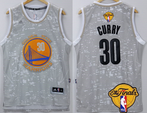 Men's Golden State Warriors #30 Stephen Curry Gray City Lights 2017 The NBA Finals Patch Jersey