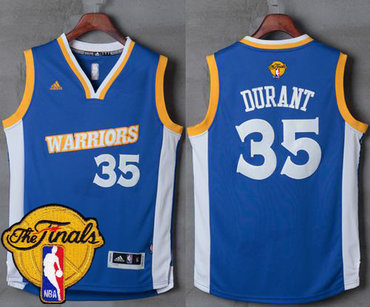 Men's Warriors #35 Kevin Durant Royal Stretch Crossover 2017 The Finals Patch Stitched NBA Jersey