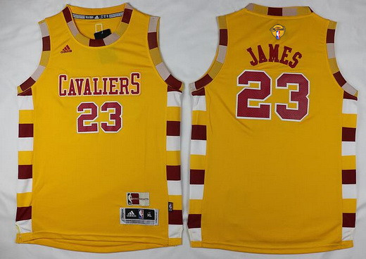 Youth Cleveland Cavaliers #23 LeBron James Yellow Throwback 2017 The NBA Finals Patch Jersey