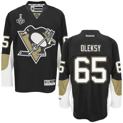 Men's Pittsburgh Penguins #65 Steve Oleksy Black Team Color 2017 Stanley Cup NHL Finals Patch Jersey