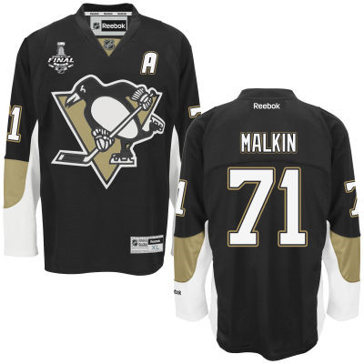 Men's Pittsburgh Penguins #71 Evgeni Malkin Black Team Color 2017 Stanley Cup NHL Finals A Patch Jersey