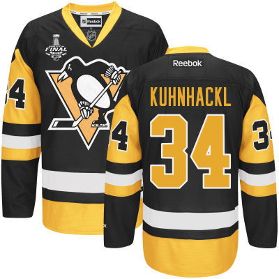 Men's Pittsburgh Penguins #34 Tom Kuhnhackl Black Third 2017 Stanley Cup NHL Finals Patch Jersey