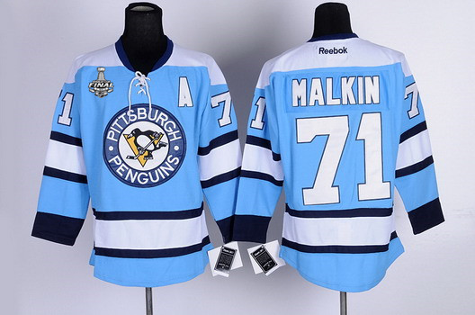 Men's Pittsburgh Penguins #71 Evgeni Malkin Light Blue 2017 Stanley Cup NHL Finals A Patch Jersey