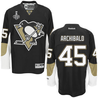 Men's Pittsburgh Penguins #45 Josh Archibald Black Team Color 2017 Stanley Cup NHL Finals Patch Jersey