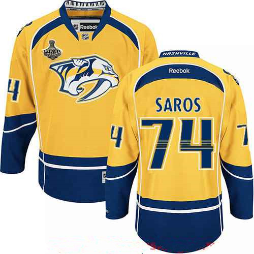 Men's Nashville Predators #74 Juuse Saros Yellow 2017 Stanley Cup Finals Patch Stitched NHL Reebok Hockey Jersey