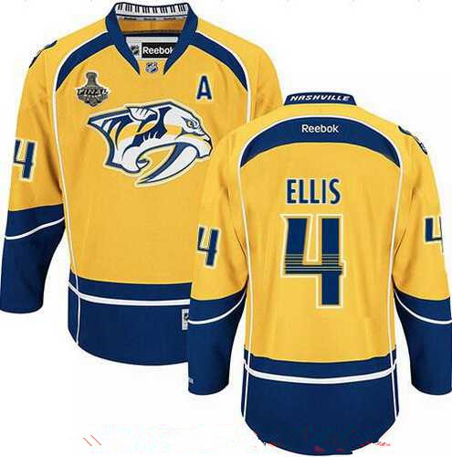 Men's Nashville Predators #4 Ryan Ellis Yellow 2017 Stanley Cup Finals A Patch Stitched NHL Reebok Hockey Jersey