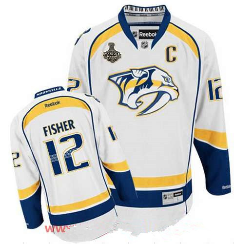 Men's Nashville Predators #12 Mike Fisher White 2017 Stanley Cup Finals C Patch Stitched NHL Reebok Hockey Jersey