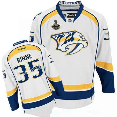 Men's Nashville Predators #35 Pekka Rinne White 2017 Stanley Cup Finals Patch Stitched NHL Reebok Hockey Jersey