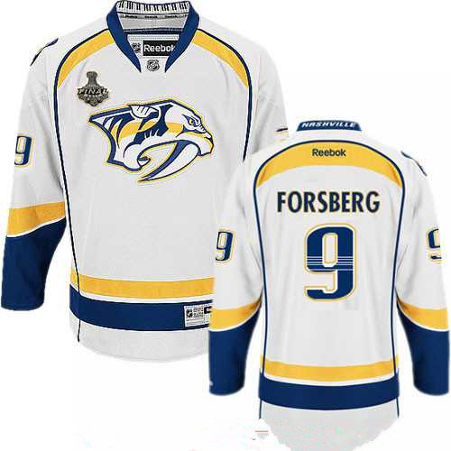 Men's Nashville Predators #9 Filip Forsberg White 2017 Stanley Cup Finals Patch Stitched NHL Reebok Hockey Jersey