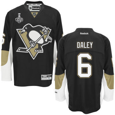 Men's Pittsburgh Penguins #6 Trevor Daley Black Team Color 2017 Stanley Cup NHL Finals Patch Jersey