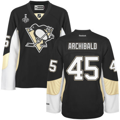 Women's Pittsburgh Penguins #45 Josh Archibald Black Team Color 2017 Stanley Cup NHL Finals Patch Jersey