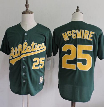 Men's MLB Oakland Athletics A's #25 Mark Mcgwire Throwback VINTAGE Green Baseball Jersey