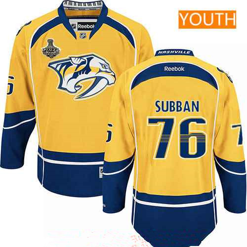 Youth Nashville Predators #76 P.K. Subban Yellow 2017 Stanley Cup Finals Patch Stitched NHL Reebok Hockey Jersey