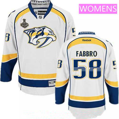 Women's Nashville Predators #58 Dante Fabbro White 2017 Stanley Cup Finals Patch Stitched NHL Reebok Hockey Jersey