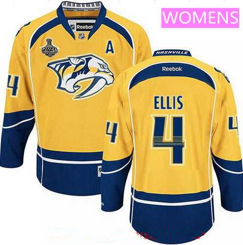 Women's Nashville Predators #4 Ryan Ellis Yellow 2017 Stanley Cup Finals A Patch Stitched NHL Reebok Hockey Jersey