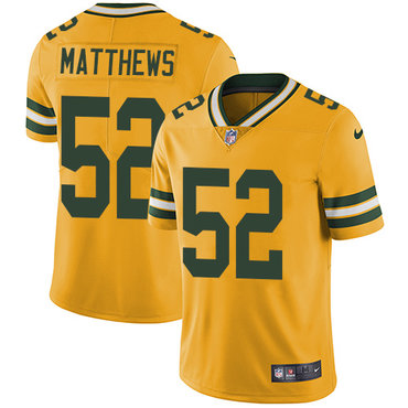 Nike Green Bay Packers #52 Clay Matthews Yellow Men's Stitched NFL Limited Rush Jersey