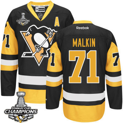 Men's Pittsburgh Penguins #71 Evgeni Malkin Black Third A Patch Jersey 2017 Stanley Cup Champions Patch