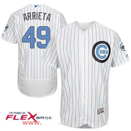 Men's Chicago Cubs #49 Jake Arrieta White with Baby Blue Father's Day Stitched MLB Majestic Flex Base Jersey